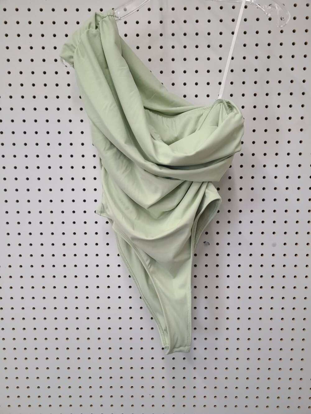 Missguided One-Shoulder Draped Bodysuit In Light Green Womens Medium Elegant Des